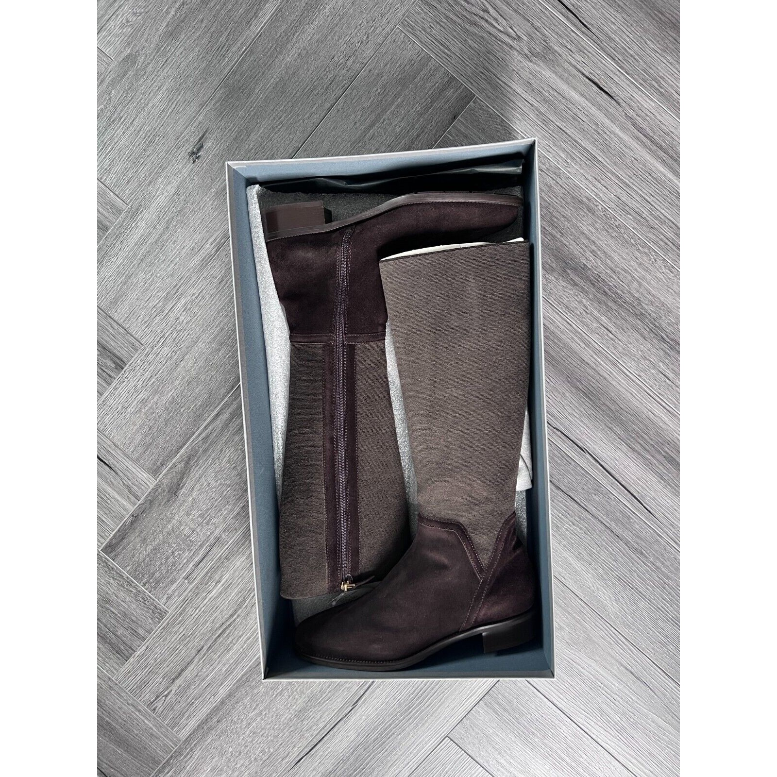 Aquatalia Knee-High Stretch Suede Riding Boots Brown Sz 10